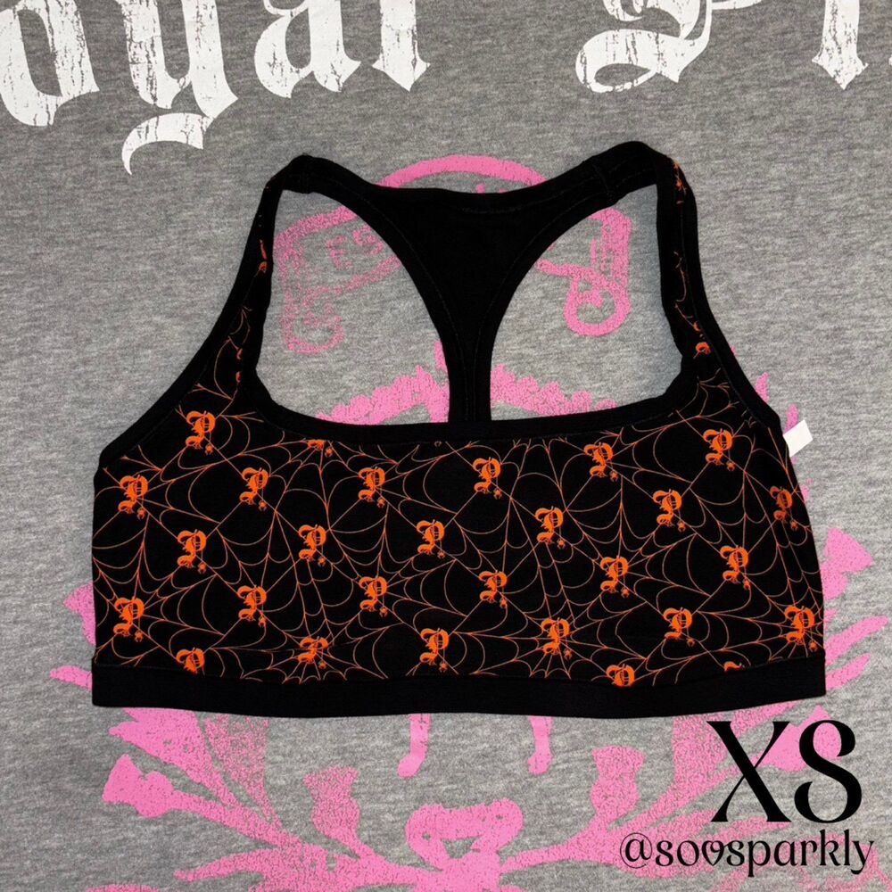 Victoria’s Secret PINK P Logo Spiderweb Halloween Square-neck Sports Bra XS